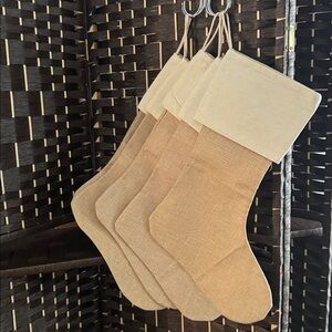 Set of 5 Burlap Christmas Stockings